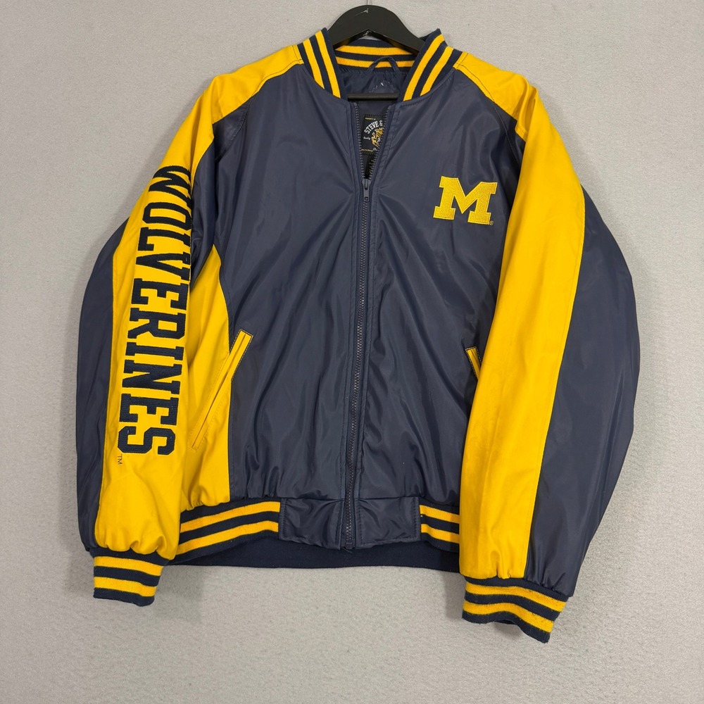 Steve & Barry's Jacket Men Large Blue Yellow Michigan Wolverines Varsity Bomber